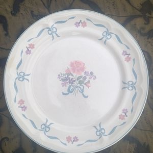 Vintage Newcor Stoneware Blue & Pink Floral Large Dinner Plate